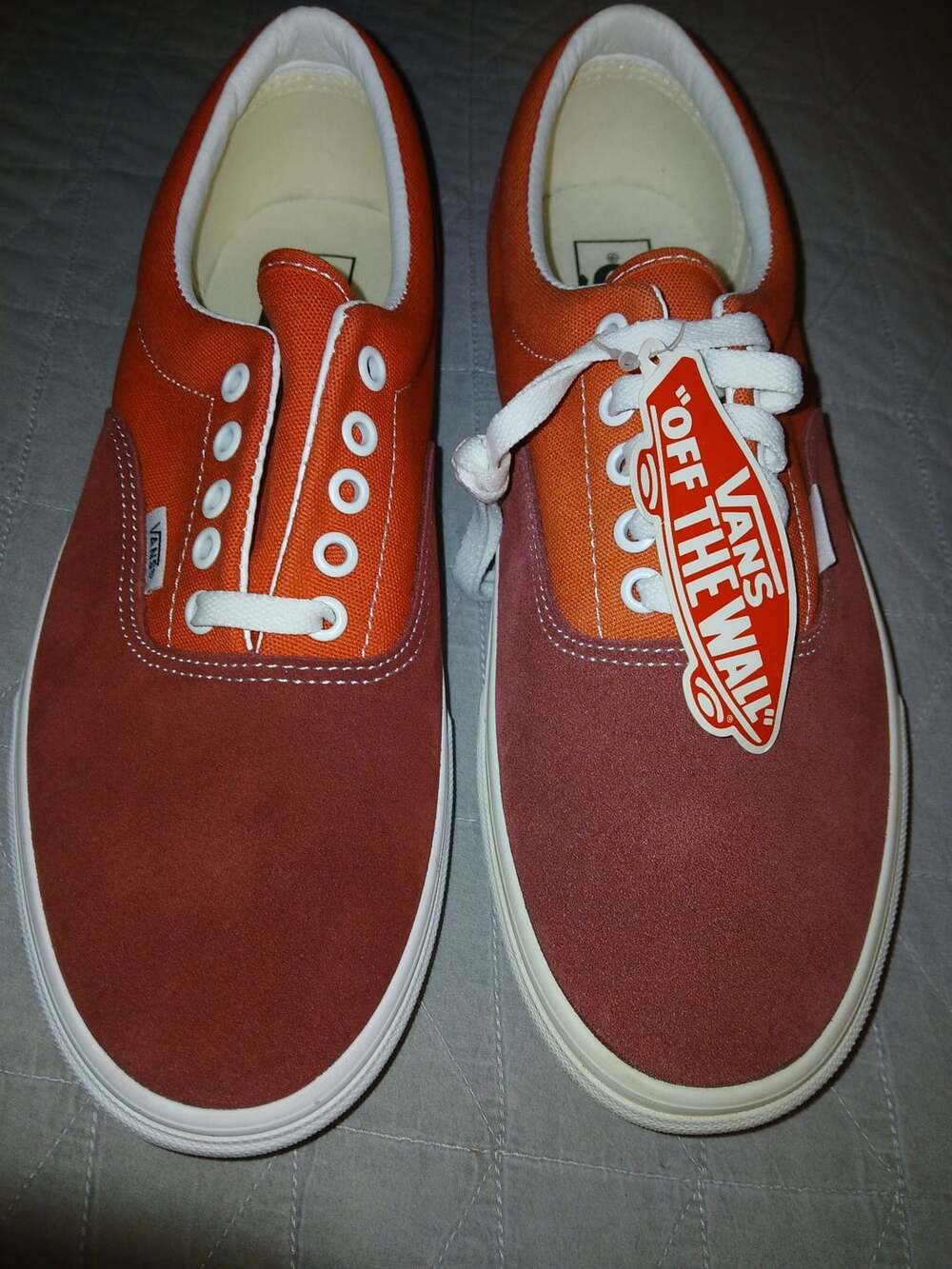 Vans Era Two-Tone Orange and Maroon Canvas Suede Skate Shoes